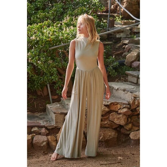 Free People FP Beach Dream One-Piece Jumpsuit Dress Wide Leg Cutout NWT - Picture 1 of 13